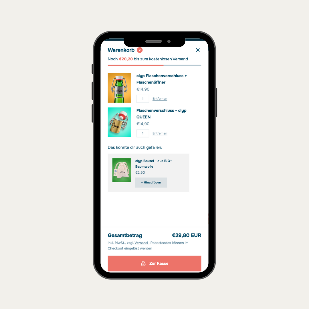 Das Shopify Impact Theme nutzt Upselling  Optionen im Warenkorb.