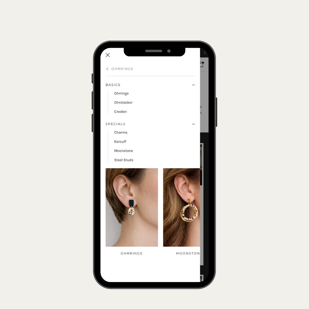 Mockup der Shopify HSop Navigation von FIDAS.