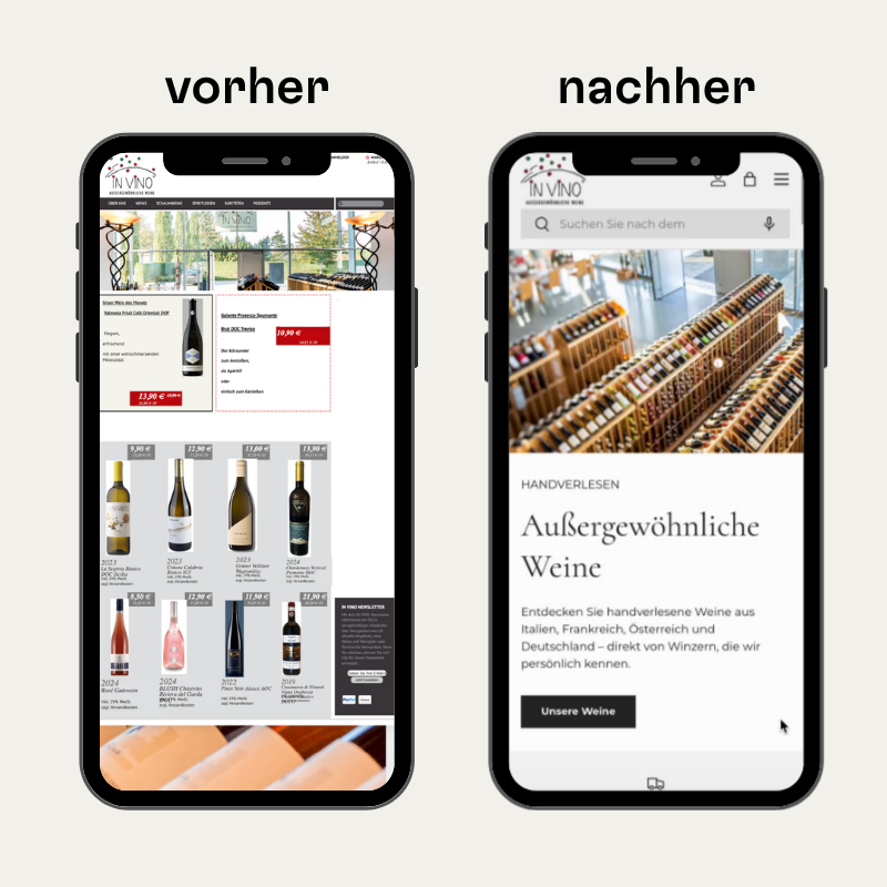 Moderner Shop von In Vino mit hochwertiger Darstellung des Weinsortiments und responsivem Design.