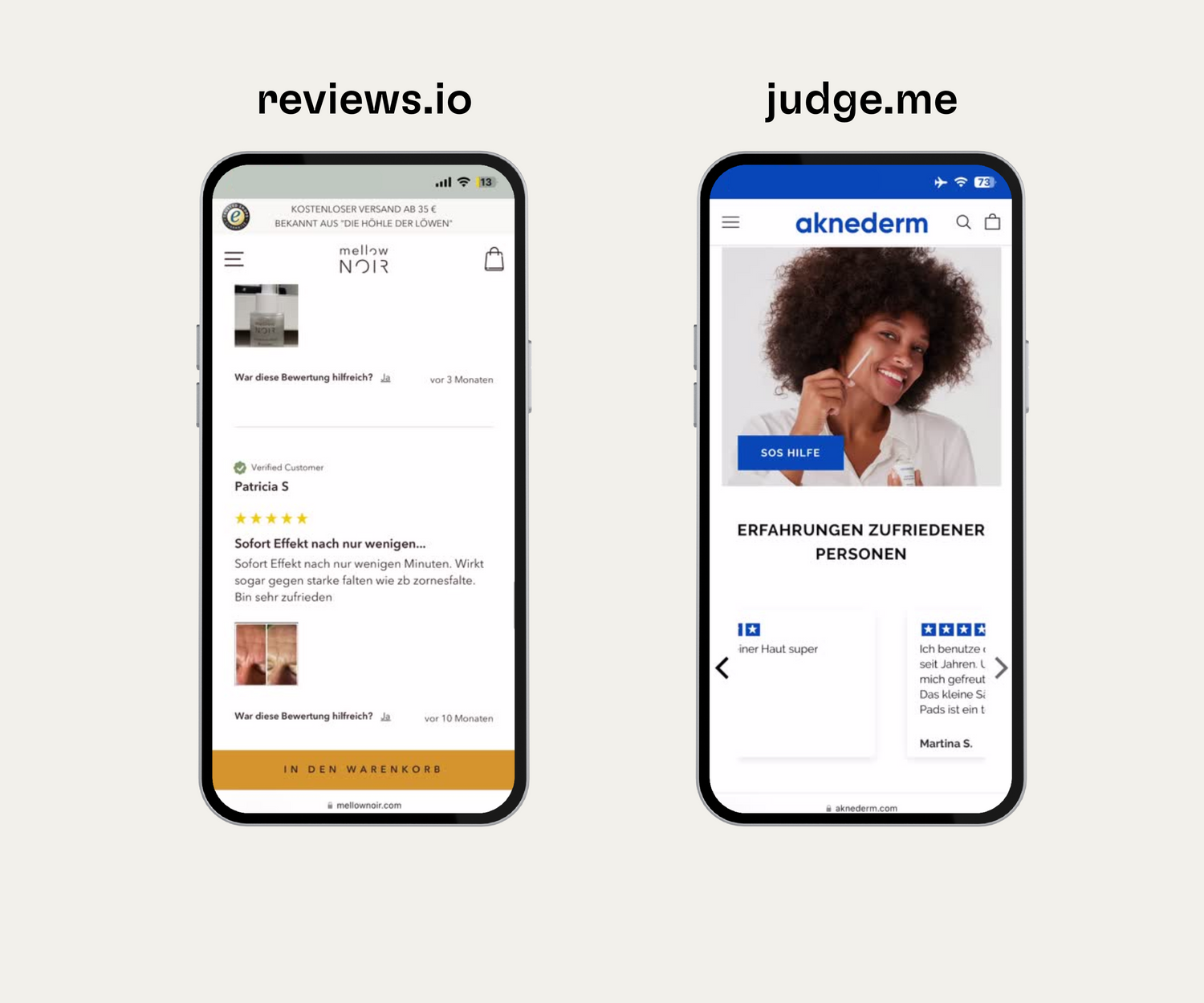 Mockups für Shopify Bewertungsapps reviewss.io und judge.me.