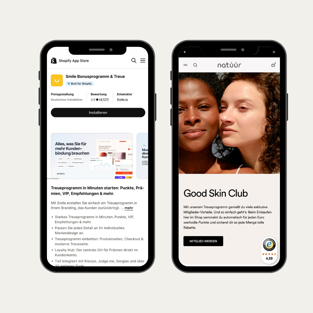 Mobile Darstellung von Smile.io
