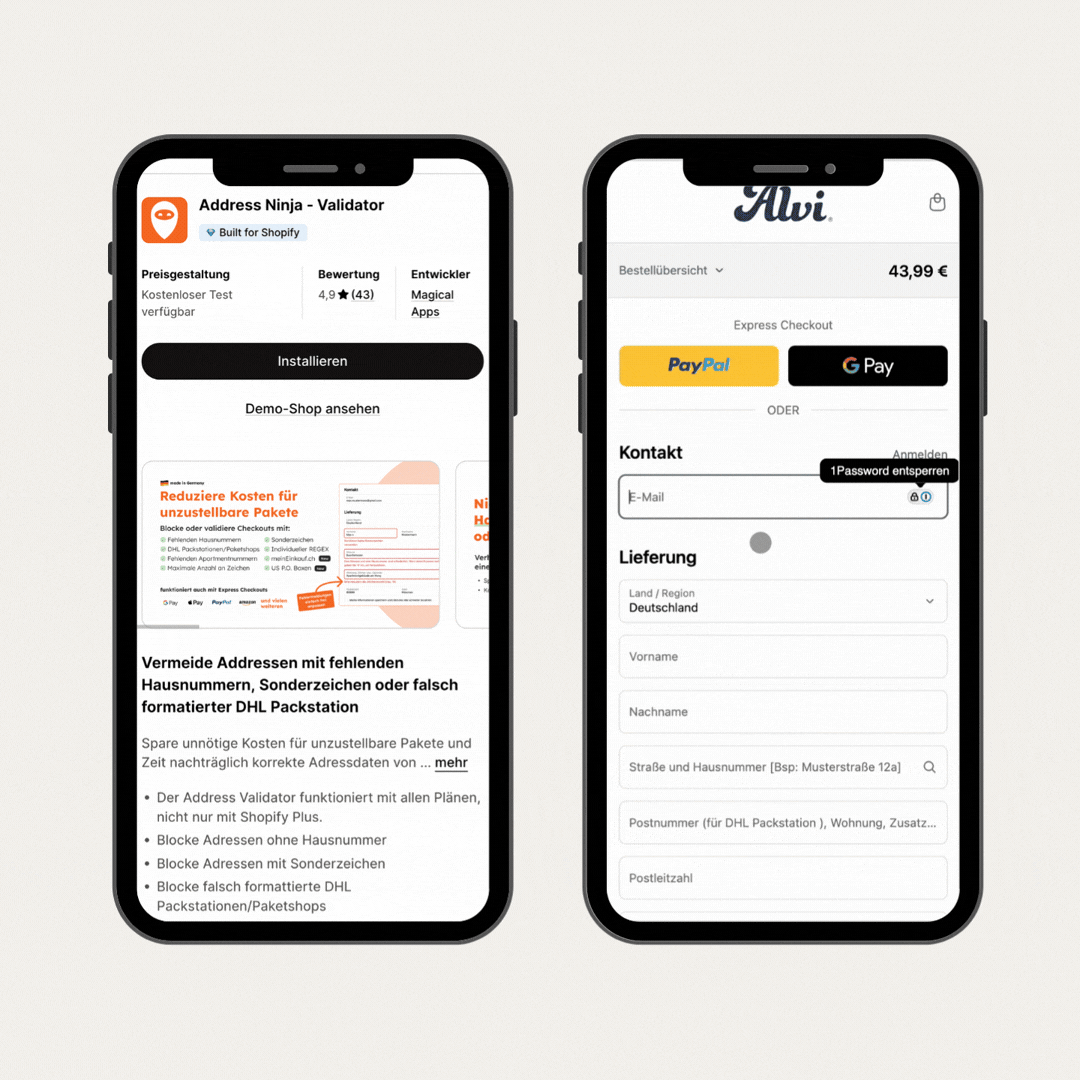Mobile Checkout mit Adressvalidierung und Fehlervermeidung durch Adress Ninja
