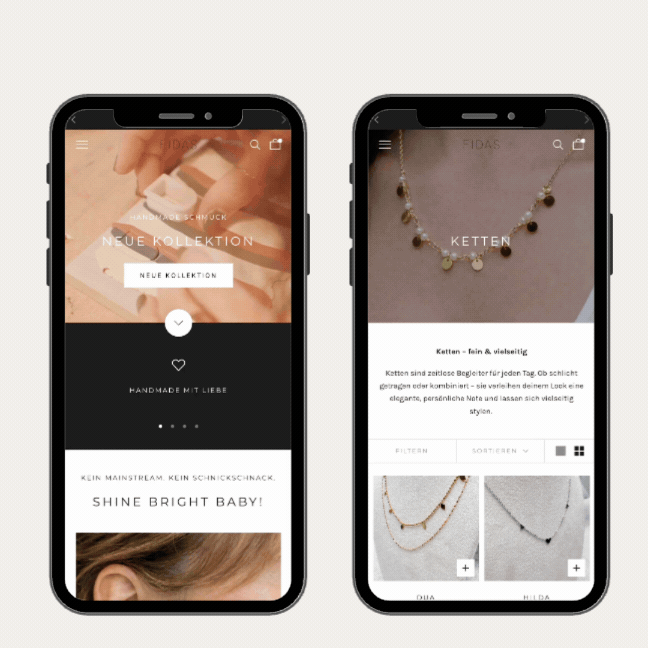Mobile Mockup, dass das des Basic Setups des Shops zeigt. 