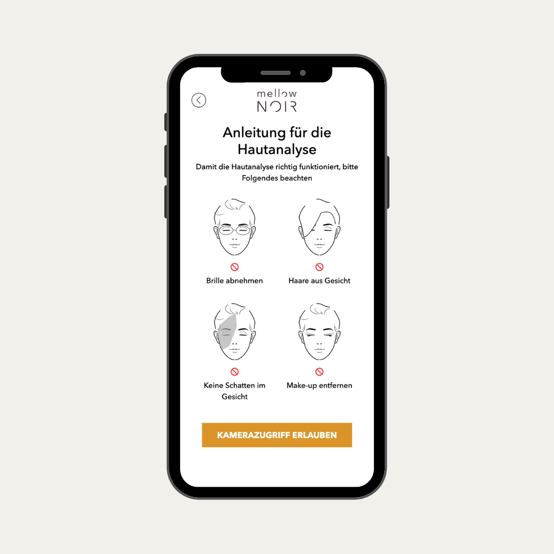 Das Mockup zeigt eine Anleitung zur korrekten Fotoaufnahme für eine präzise und zuverlässige Analyse im Shopify-Produktprozess.

