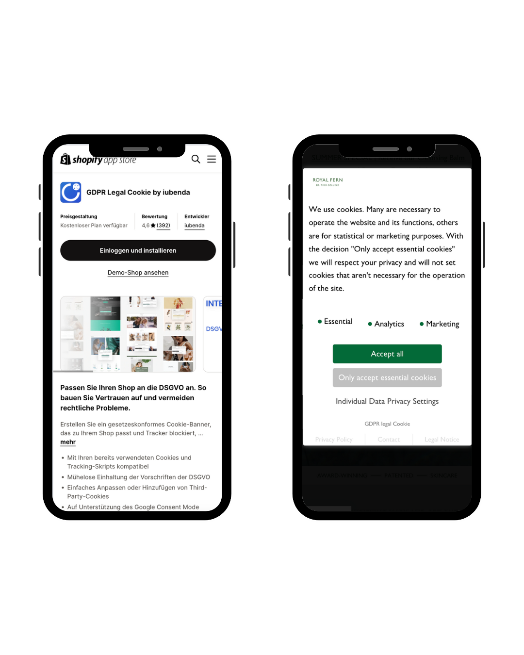 Mockup des iubenda Shopify Cookie Banners. 