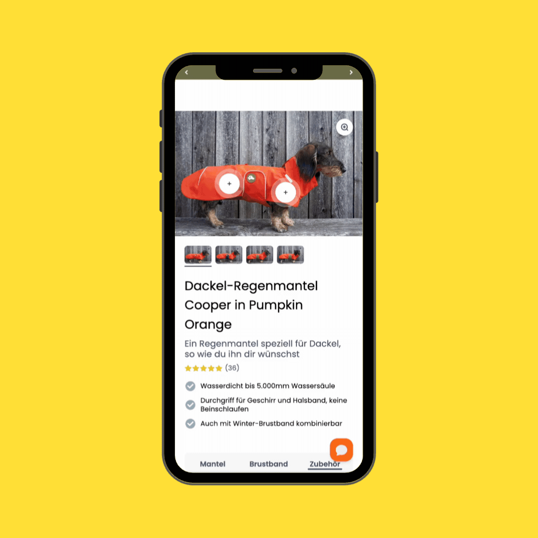 Mobile Mockup ziegt die Auswahl der Variante mit dynamischen Bildwechsel.