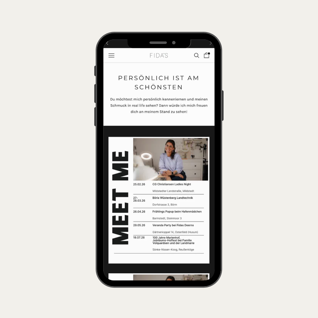 Mobile Mockup der Meet me- Page von FIDAS.