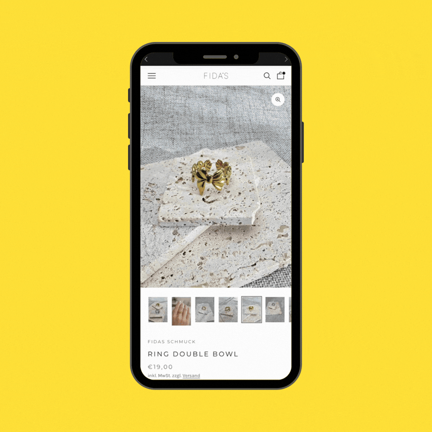 Mobile Mockup zeigt die PDP des FIDAS Shopify Shops.