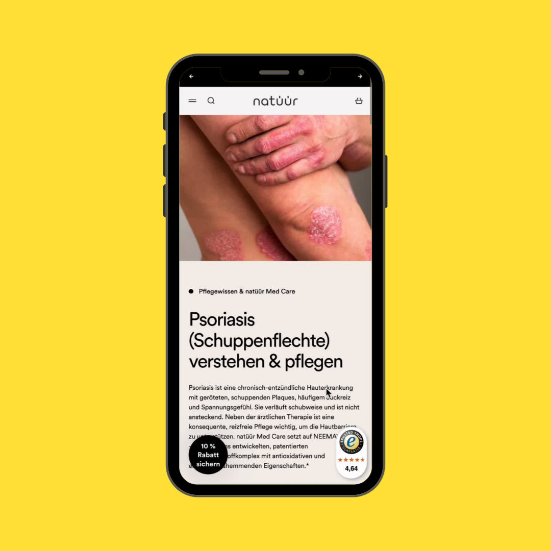 Der neue Shopify Shop von natüür hat Contentseiten, die auf Hautbedürfnissen ausgelegt sind. 