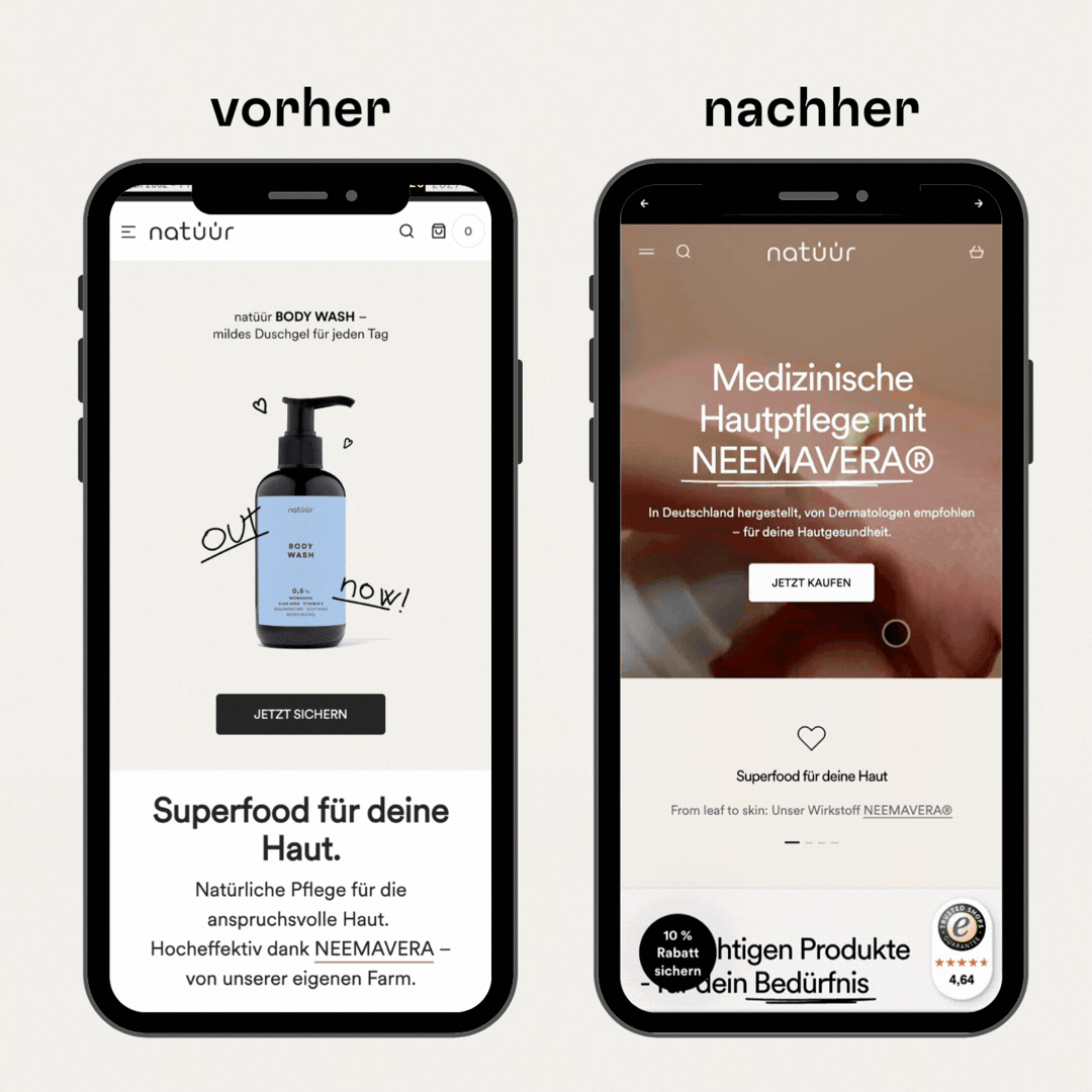Nachher des Stretch Themes im Shopify Shop von natüür. 