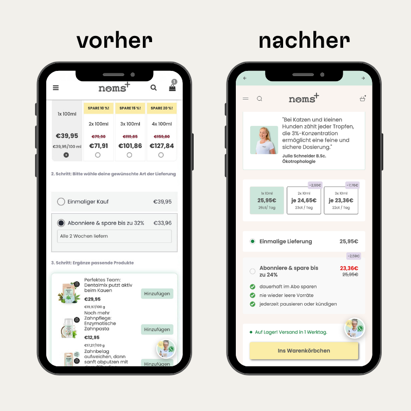 Das mobile Mockup zeigt das neue Abo Feature im Vergleich zum alten. 