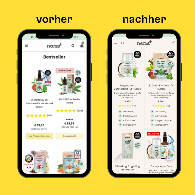 Das Mockup zeigt, wie die alte und neue Collectionpage aufgebaut sind. 