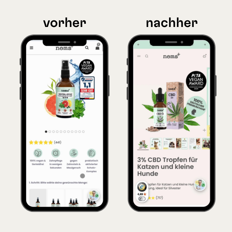 Das Mockup zeigt den neuen Shopify Shop nach dem Relaunch und alten Shopify Shop im Vergleich. 